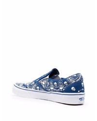 blaue bedruckte Slip-On Sneakers aus Segeltuch von Vans