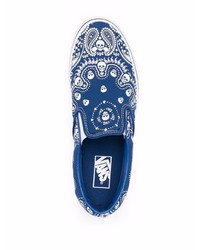 blaue bedruckte Slip-On Sneakers aus Segeltuch von Vans