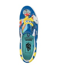 blaue bedruckte Slip-On Sneakers aus Segeltuch von Vans