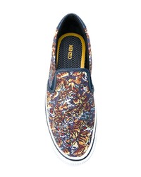 blaue bedruckte Slip-On Sneakers aus Segeltuch von Kenzo