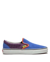 blaue bedruckte Slip-On Sneakers aus Segeltuch von Vans