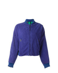 blaue bedruckte Wildleder Bomberjacke