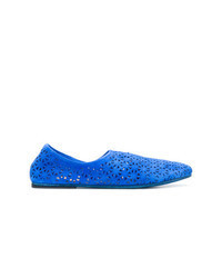 blaue bedruckte Wildleder Slipper