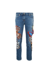 blaue bestickte enge Jeans aus Baumwolle von Roberto Cavalli