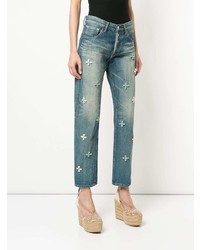 blaue bestickte Boyfriend Jeans von Tu Es Mon Trésor