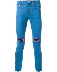 blaue bestickte enge Jeans