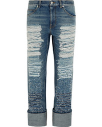 blaue bestickte Jeans von Alexander McQueen