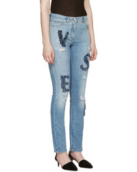 blaue bestickte Jeans von Versace