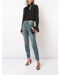 blaue bestickte Jeans von Saint Laurent
