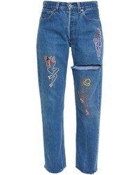 blaue bestickte Jeans