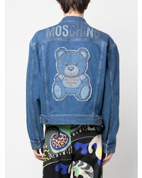 blaue bestickte Jeansjacke von Moschino