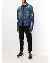 blaue bestickte Jeansjacke von Philipp Plein