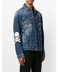 blaue bestickte Jeansjacke von Philipp Plein