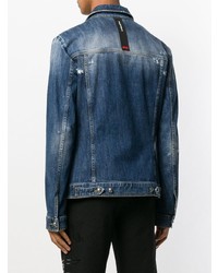 blaue bestickte Jeansjacke von Philipp Plein