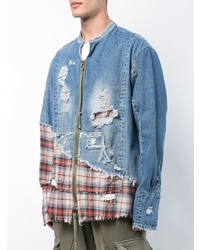 blaue bestickte Jeansjacke von Greg Lauren