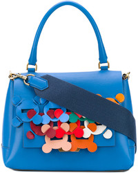 blaue bestickte Shopper Tasche aus Leder von Anya Hindmarch