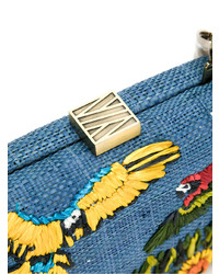 blaue bestickte Stroh Clutch von Serpui