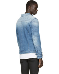 blaue Bikerjacke von Pierre Balmain