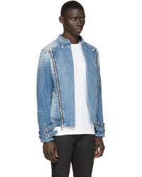 blaue Bikerjacke von Pierre Balmain