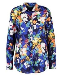 blaue Bluse mit Knöpfen mit Blumenmuster von Banana Republic