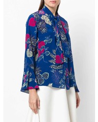 blaue Bluse mit Knöpfen mit Blumenmuster von Etro