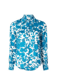 blaue Bluse mit Knöpfen mit Blumenmuster von La Doublej