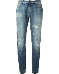 blaue Boyfriend Jeans mit Destroyed-Effekten von Dolce & Gabbana
