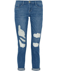 blaue Boyfriend Jeans mit Destroyed-Effekten von Frame Denim