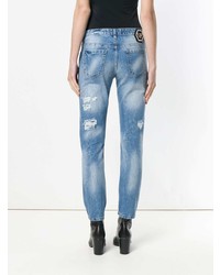 blaue Boyfriend Jeans mit Destroyed-Effekten von Philipp Plein