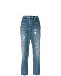 blaue Boyfriend Jeans mit Destroyed-Effekten von Saint Laurent