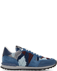 blaue Camouflage Leder Sportschuhe