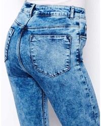 blaue enge Jeans mit Acid-Waschung von Asos