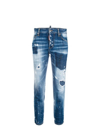blaue enge Jeans mit Acid-Waschung von Dsquared2