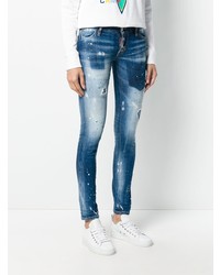 blaue enge Jeans mit Acid-Waschung von Dsquared2