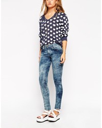 blaue enge Jeans mit Acid-Waschung von Wildfox Couture