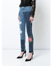 blaue enge Jeans mit Blumenmuster von Dolce & Gabbana