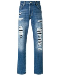 blaue enge Jeans mit Destroyed-Effekten von Alexander McQueen