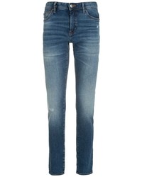 blaue enge Jeans mit Destroyed-Effekten von Armani Exchange