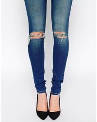 blaue enge Jeans mit Destroyed-Effekten von Monroe