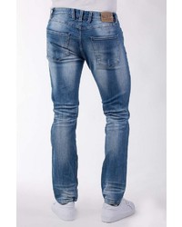 blaue enge Jeans mit Destroyed-Effekten von BLUE MONKEY