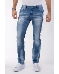 blaue enge Jeans mit Destroyed-Effekten von BLUE MONKEY