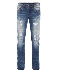 blaue enge Jeans mit Destroyed-Effekten von BLUE MONKEY