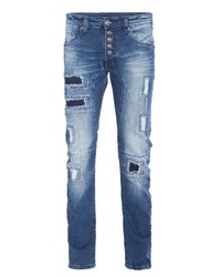 blaue enge Jeans mit Destroyed-Effekten von BLUE MONKEY
