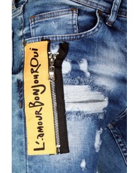 blaue enge Jeans mit Destroyed-Effekten von Bright Jeans