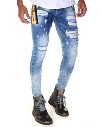 blaue enge Jeans mit Destroyed-Effekten von Bright Jeans