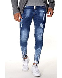 blaue enge Jeans mit Destroyed-Effekten von Bright Jeans