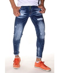 blaue enge Jeans mit Destroyed-Effekten von Bright Jeans