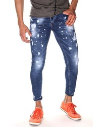 blaue enge Jeans mit Destroyed-Effekten von Bright Jeans