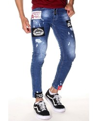 blaue enge Jeans mit Destroyed-Effekten von Bright Jeans