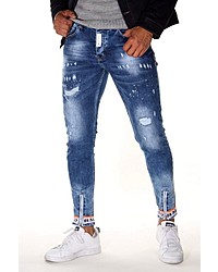 blaue enge Jeans mit Destroyed-Effekten von Bright Jeans